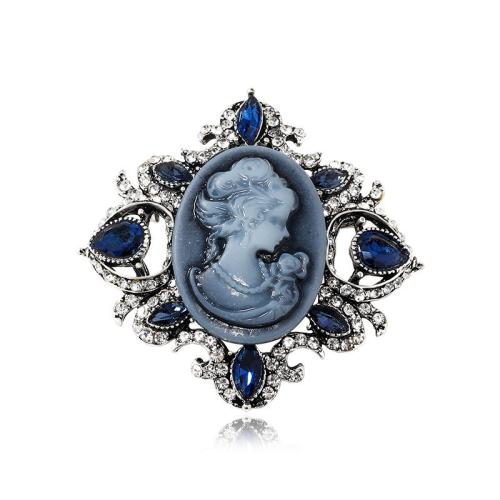 Resin Brooch, Zinc Alloy, with Resin, for woman & with rhinestone, blue [