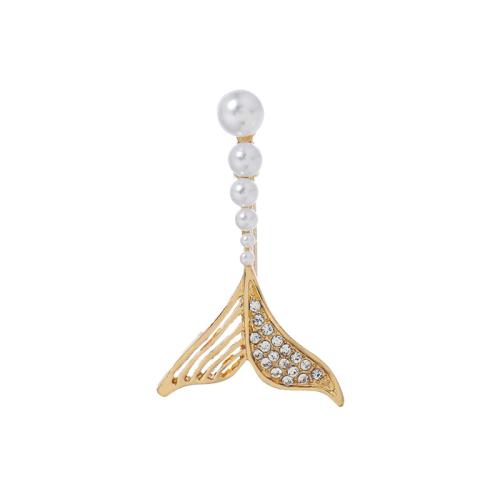 Kunststoff-Perlen-Brosche, Zinklegierung, mit Kunststoff Perlen, für Frau & mit Strass, goldfarben, 55x32mm, verkauft von PC