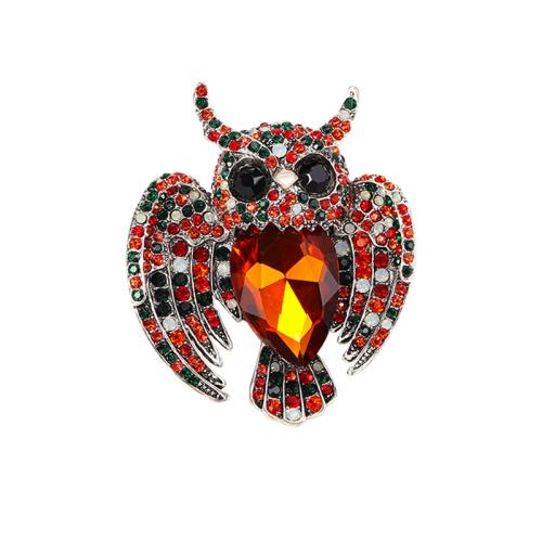 Rhinestone Zinc Alloy Brooch, Owl, for woman & with rhinestone, red 