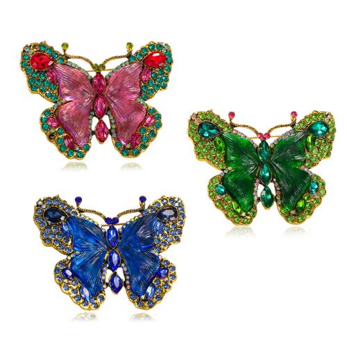 Rhinestone Zinc Alloy Brooch, Butterfly, for woman & with rhinestone 
