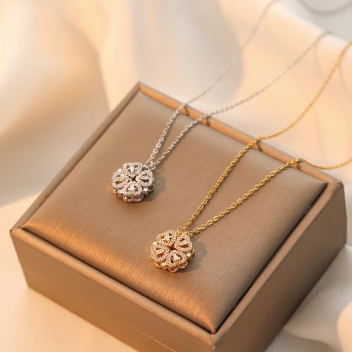 Titanium Steel Jewelry Necklace, with 5cm extender chain, micro pave cubic zirconia & for woman cm 