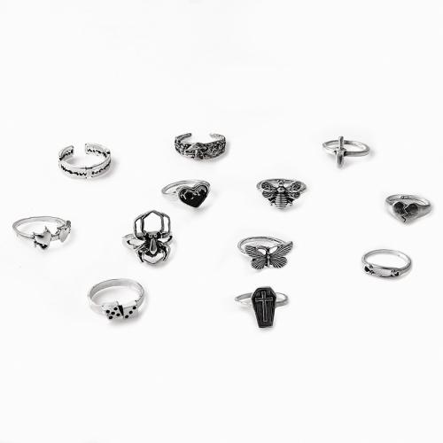 Zinc Alloy Ring Set, antique silver color plated, vintage & Unisex & enamel, US Ring .5-9 