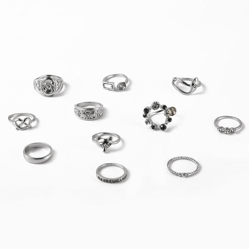 Zinc Alloy Ring Set, plated, eleven pieces & for woman & with rhinestone 