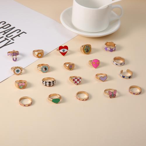 Zinc Alloy Ring Set, gold color plated, 20 pieces & for woman & enamel 