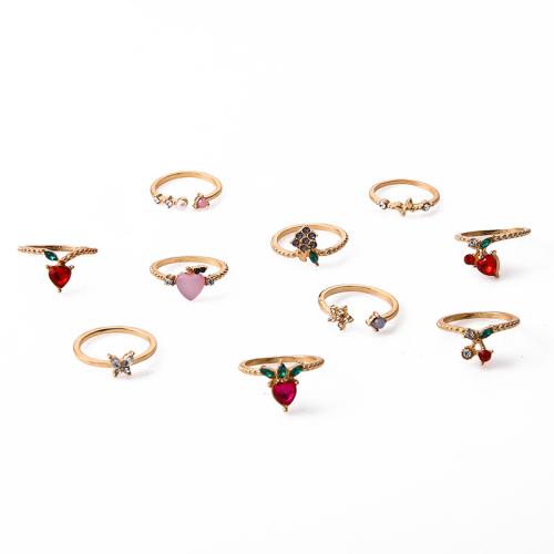 Zinc Alloy Ring Set, gold color plated, for woman & with rhinestone 