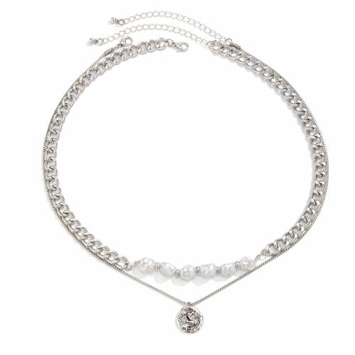 Zinc Alloy Necklace, with iron chain & Plastic Pearl, with 2.7inch extender chain, platinum color plated, fashion jewelry & for man Approx 17.7 Inch 