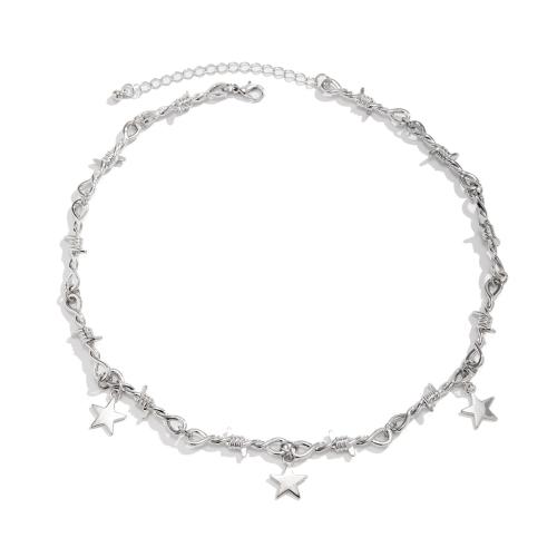 alliage de zinc collier, avec 2.7inch chaînes de rallonge, étoile, Placage de couleur platine, bijoux de mode & pour homme Environ 15.7 pouce, Vendu par PC