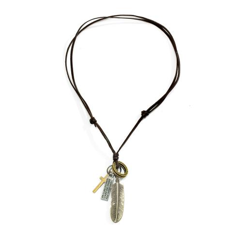 Zinc Alloy Necklace, with PU Leather, Feather, plated, vintage & for man Approx 31.4 Inch 