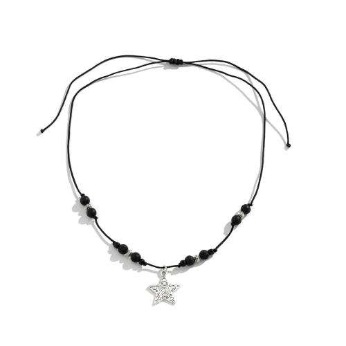Zinklegierung Halskette, mit Wachsschnur & Lava, Stern, plattiert, Modeschmuck & für den Menschen, Länge:ca. 27.5 ZollInch, verkauft von PC[