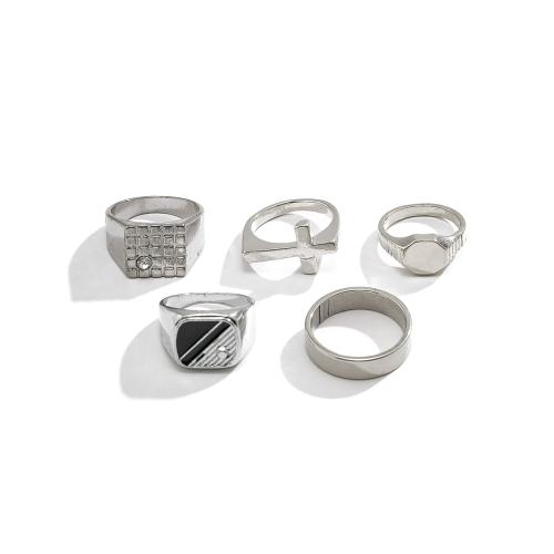 Zinc Alloy Ring Set, with Titanium Steel, plated, 5 pieces & for man & enamel & with rhinestone 