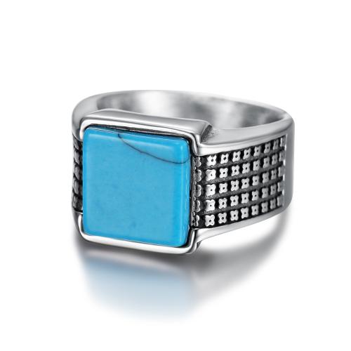 Stainless Steel Finger Ring, 304 Stainless Steel, with turquoise, polished, fashion jewelry  & for man 