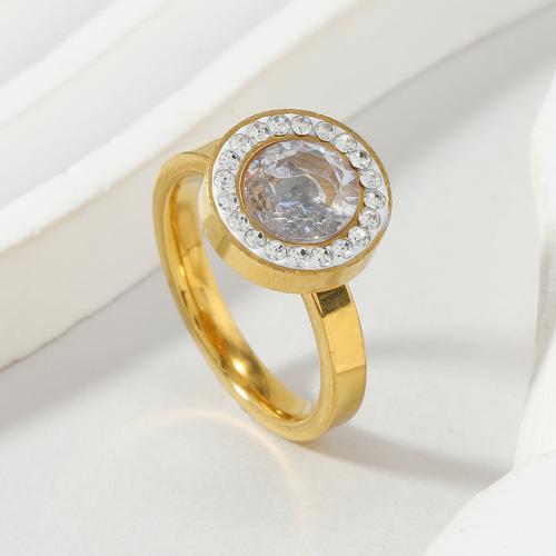 Нержавеющая сталь Rhinestone палец кольцо, Нержавеющая сталь 304, ювелирные изделия моды & разный размер для выбора & Женский & со стразами, Золотой, продается PC