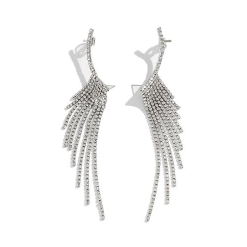 Fashion Fringe Earrings, Zinc Alloy, fashion jewelry & for woman & with rhinestone, platinum color 