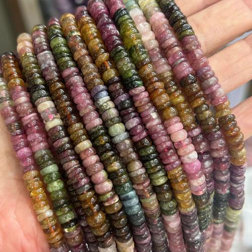Natürlicher Turmalin Perlen, flache Runde, poliert, Modeschmuck & DIY, gemischte Farben, 2x6mm, ca. 160PCs/Strang, verkauft von Strang