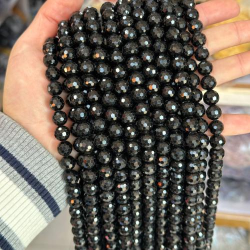 Perles de Tourmaline naturels, Schorl, Rond, poli, bijoux de mode & DIY & normes différentes pour le choix & facettes, noire Environ 38 cm, Vendu par brin