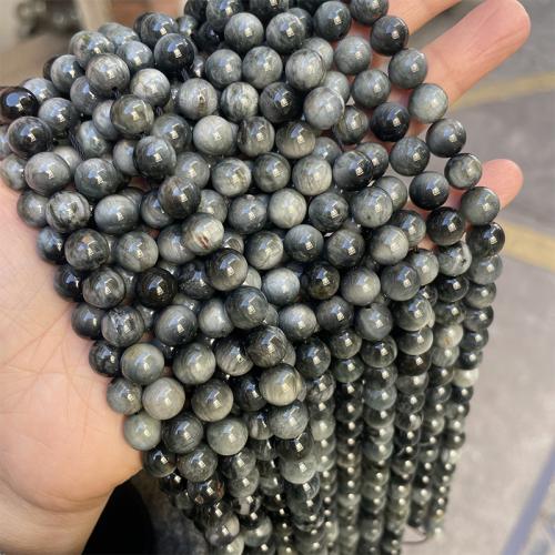 Einzelne Edelstein Perlen, Beizvogelsauge Stein, rund, Modeschmuck & verschiedenen Qualitäten für die Wahl & DIY & verschiedene Größen vorhanden, grau, Länge:ca. 38 cm, verkauft von Strang