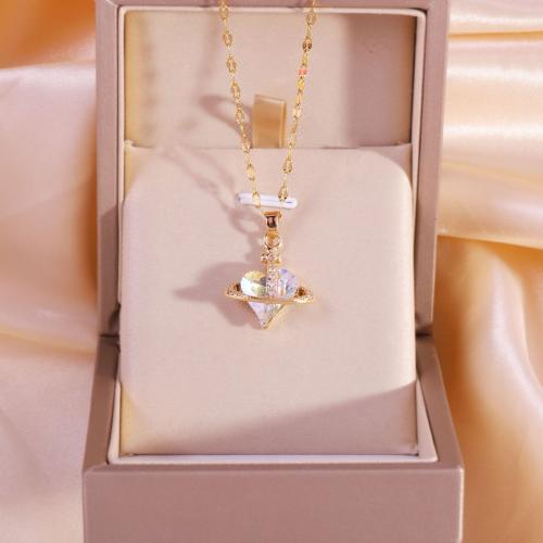 Cubic Zircon Micro Pave Brass Necklace, with Titanium Steel & Crystal, Heart, gold color plated, fashion jewelry & micro pave cubic zirconia & for woman Approx 41-50 cm 