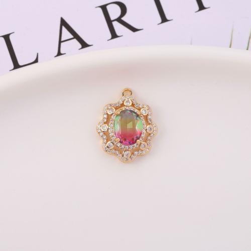 Cubic Zirconia Micro Pave Brass Pendant, with Crystal, Flower, gold color plated, fashion jewelry & DIY & micro pave cubic zirconia 