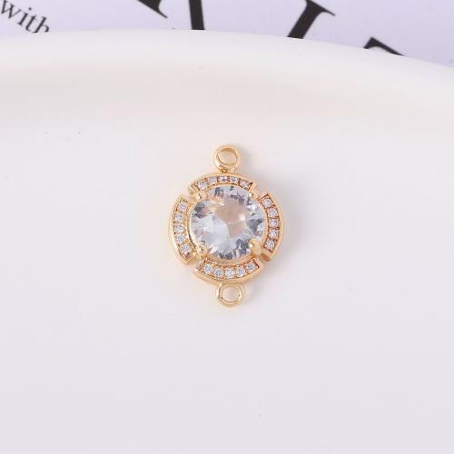 Cubic Zirconia Micro Pave Brass Connector, with Crystal, Flat Round, gold color plated, fashion jewelry & DIY & micro pave cubic zirconia & 1/1 loop 