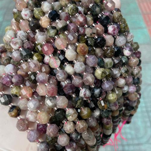 Natural Tourmaline Beads, Lantern, fashion jewelry & DIY & faceted, mixed colors, 8mm, Approx 