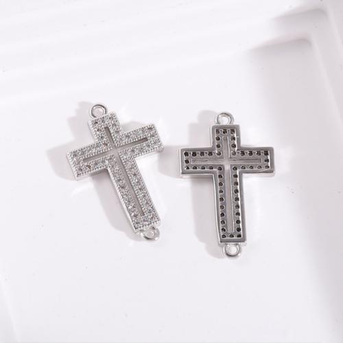 Cubic Zirconia Micro Pave Brass Connector, Cross, platinum color plated, fashion jewelry & DIY & micro pave cubic zirconia & 1/1 loop & hollow 