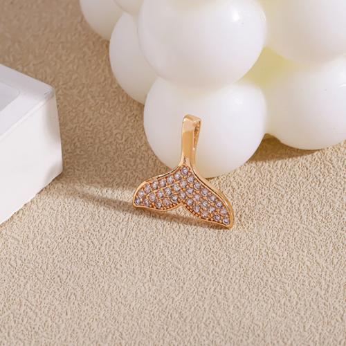 Cubic Zirconia Micro Pave Brass Pendant, Mermaid tail, gold color plated, fashion jewelry & DIY & micro pave cubic zirconia 