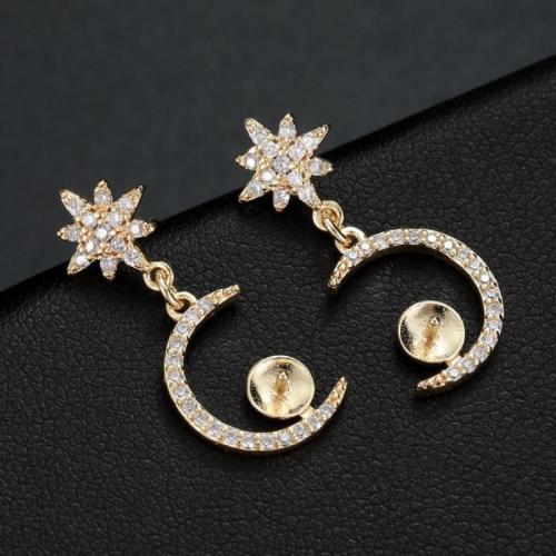 Brass Earring Stud Component, Moon and Star, DIY & micro pave cubic zirconia 