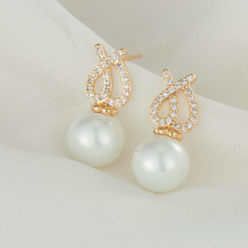 Cubic Zirconia Micro Pave Brass Earring, with Glass Pearl, Tulip, fashion jewelry & micro pave cubic zirconia & for woman 