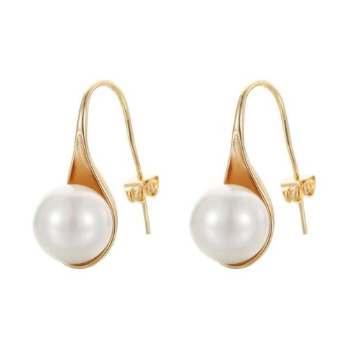 Brass Drop Earring, with Glass Pearl, fashion jewelry & for woman 