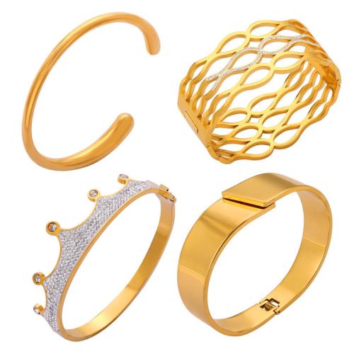 Titane bracelet en acier et bracelet, Acier titane, avec Tchèque, bijoux de mode & styles différents pour le choix & pour femme, doré, Diamètre inté Environ 60mm, Vendu par PC