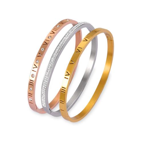 Titane bracelet en acier et bracelet, Acier titane, styles différents pour le choix & pour femme & avec strass, plus de couleurs à choisir, Diamètre inté Environ 60mm, Vendu par PC