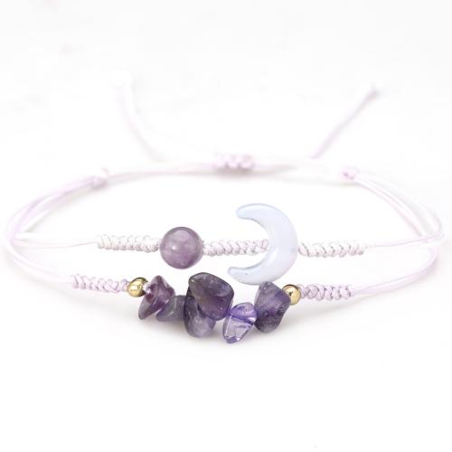 Gemstone Bracelets, Knot Cord, with Natural Stone, Moon, handmade, Double Layer & Unisex & adjustable Approx 16-26 cm 