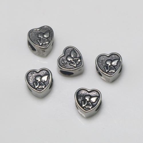 Stainless Steel Large Hole Beads, 304 Stainless Steel, Heart, DIY, original color Approx 4.5mm [