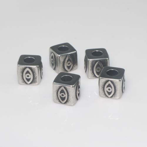Stainless Steel Large Hole Beads, 304 Stainless Steel, Cube, DIY & evil eye pattern, original color Approx 4.8mm [