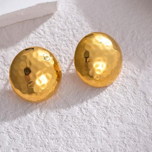 Titanium Steel Earrings, Round, gold color plated, for woman, 24mm [