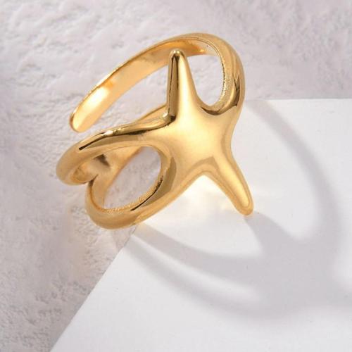 Titanium Steel Finger Ring, Starfish, gold color plated, for woman 