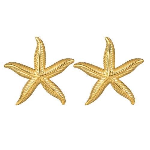 Stainless Steel Stud Earring, 304 Stainless Steel, Starfish, gold color plated, for woman, 27mm 