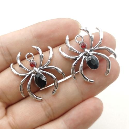 Zinc Alloy Animal Pendants, Spider, silver color plated, DIY & with rhinestone 