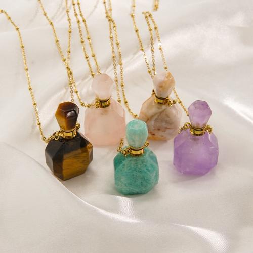 Gemstone Necklaces, 304 Stainless Steel, with Natural Stone, with 5cm extender chain, plated, fashion jewelry cm 