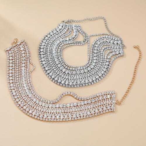 Zinc Alloy Necklace, with Glass Rhinestone, with 5.51 Inch extender chain, fashion jewelry & multilayer & for woman .16 Inch 