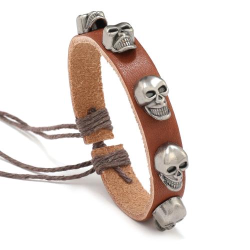 Cowhide Bracelets, with Wax Cord & Zinc Alloy, handmade, fashion jewelry & for man, brown Approx 17-18 cm 