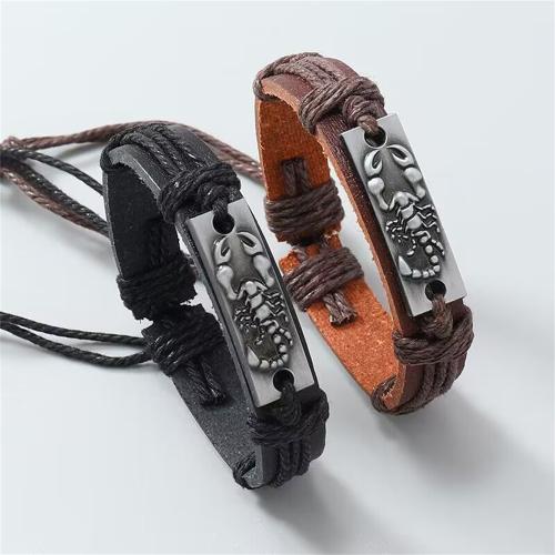 PU Leather Cord Bracelets, with Linen & Zinc Alloy, handmade, fashion jewelry & for man 5.5-7.5cm 