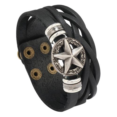 Cowhide Bracelets, with Copper Coated Plastic & Zinc Alloy, handmade, fashion jewelry & multilayer & for man, black .6cm cm 