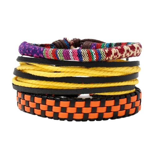 PU Leather Cord Bracelets, with Wax Cord, handmade, three pieces & fashion jewelry & for man, multi-colored about 6cm 