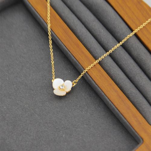 Shell Necklace, Brass, with Shell, with 6CM extender chain, plated, micro pave cubic zirconia & for woman, golden Approx 43 cm 