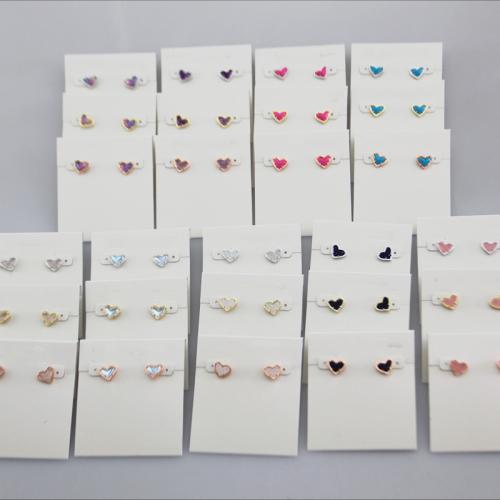 Gemstone Stud Earring, metal, con Piedras preciosas, Corazón, chapado, diferentes materiales para la opción & para mujer, más colores para la opción, 11mm, Vendido por Par