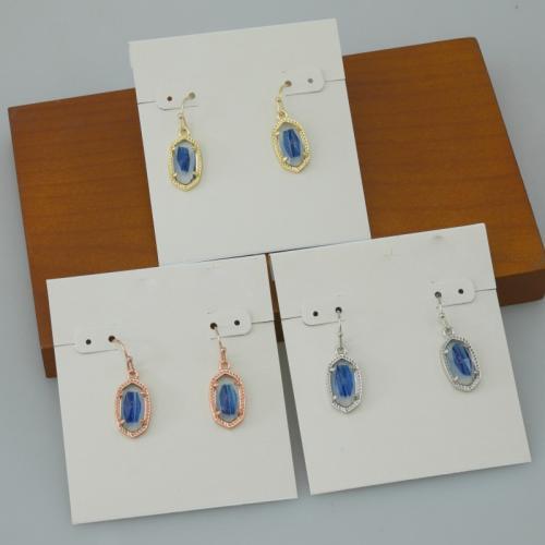 Boucle d'oreille en demi-gemme , laiton, avec pierre bleue d'or, Placage, pour femme, plus de couleurs à choisir Vendu par paire