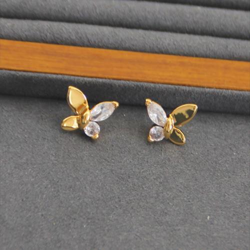 Cubic Zircon Brass Earring, Butterfly, plated & micro pave cubic zirconia & for woman, golden 