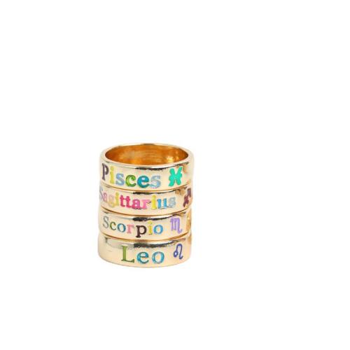 Emaille Zink Legierung Finger Ring, Zinklegierung, plattiert, verschiedene Muster für Wahl & für Frau, goldfarben, Größe:7, verkauft von PC