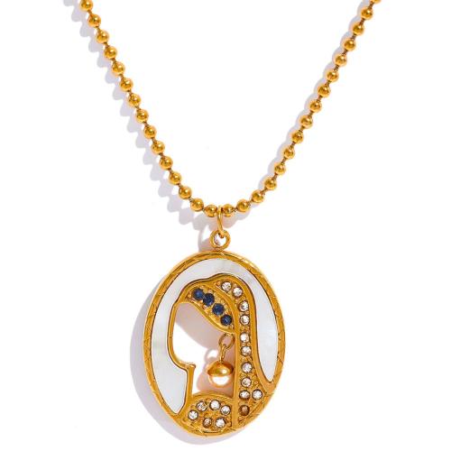 Collier de bijoux de titane, Acier titane, avec perle de plastique, Placage, pavé de micro zircon & pour femme, doré Environ 41-50 cm, Vendu par PC